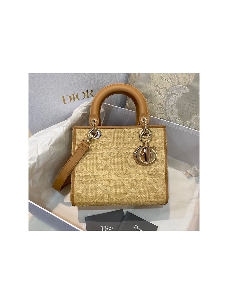 Dior Medium Lady Dior Bag Natural Cannage Raffia M0565