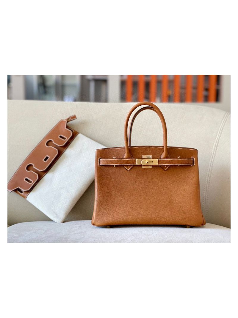 Hermes Birkin Bag Gold 3 En 1 Barenia Faubourg, Fauve Barenia and Canvas