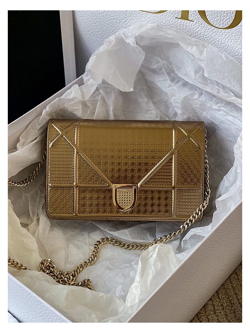 Dior Diorama Pouch In Metallic Gold Calfskin S0328
