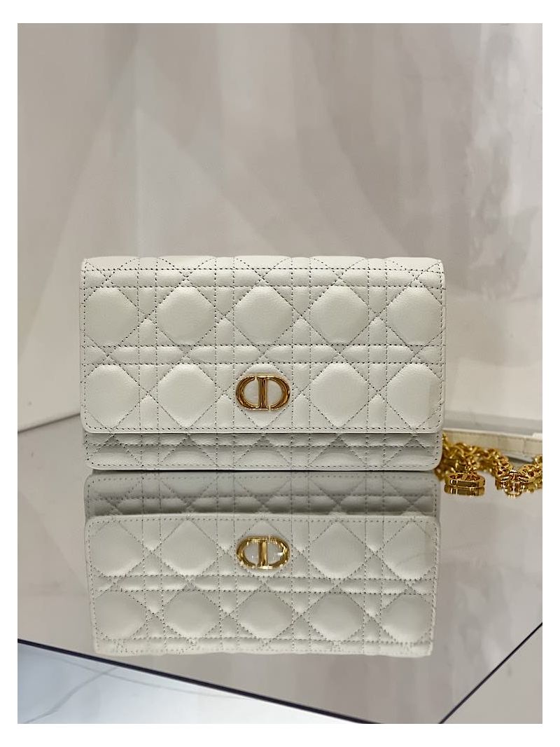 Dior Caro Belt Pouch With Chain in Latte Supple Cannage Calfskin S5091