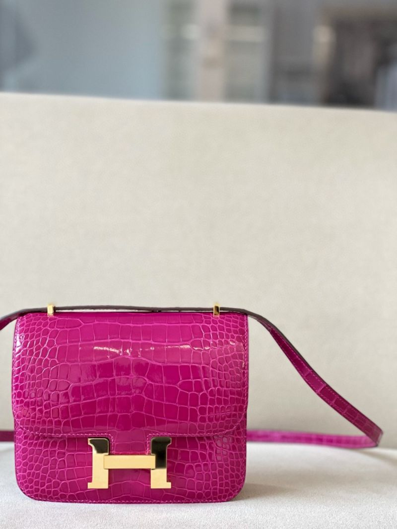 Hermes Constance Shiny Alligator Leather Bag  J5 Rose Scheherazade