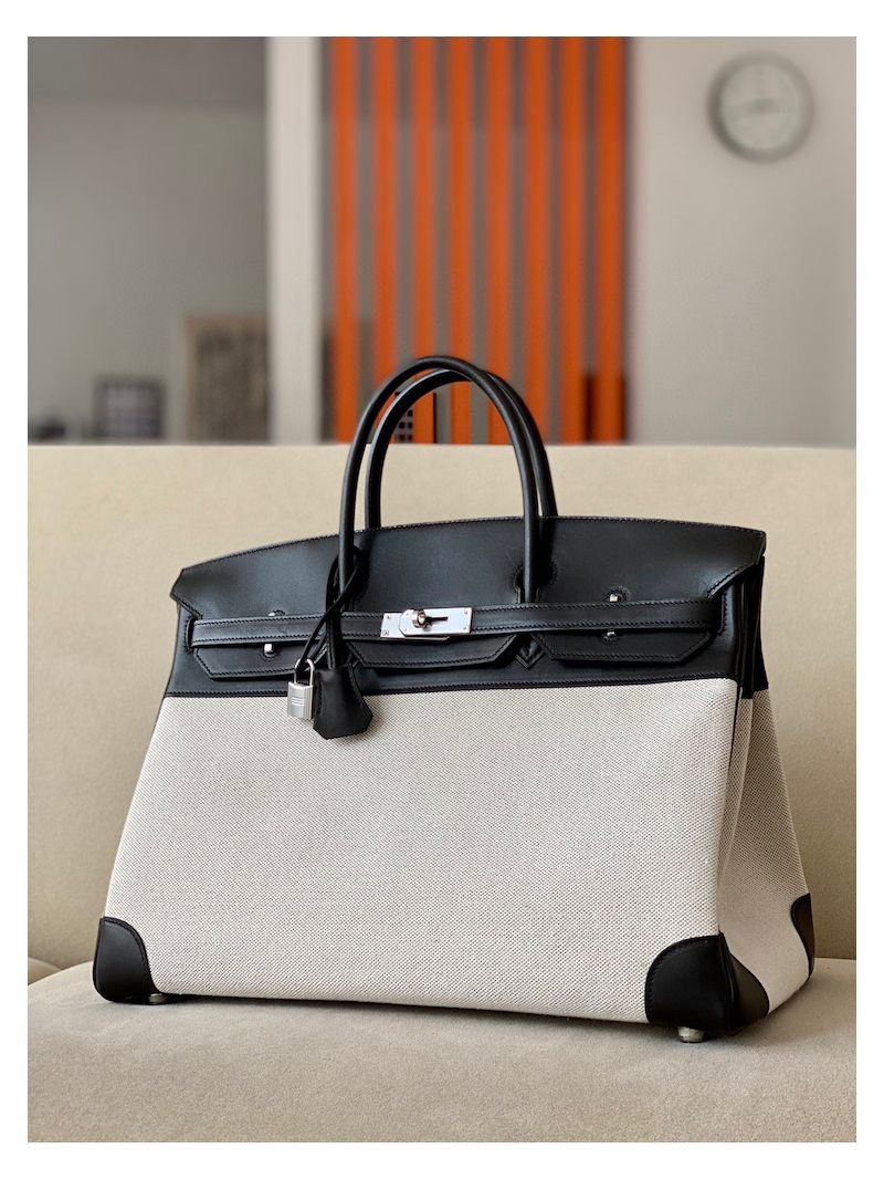 Hermes Birkin Bag BK40 Black Swift and Canvas