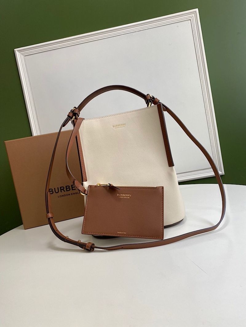 Burberry Small Two-tone Leather Peggy Bucket Bag 80229491 Chalky
