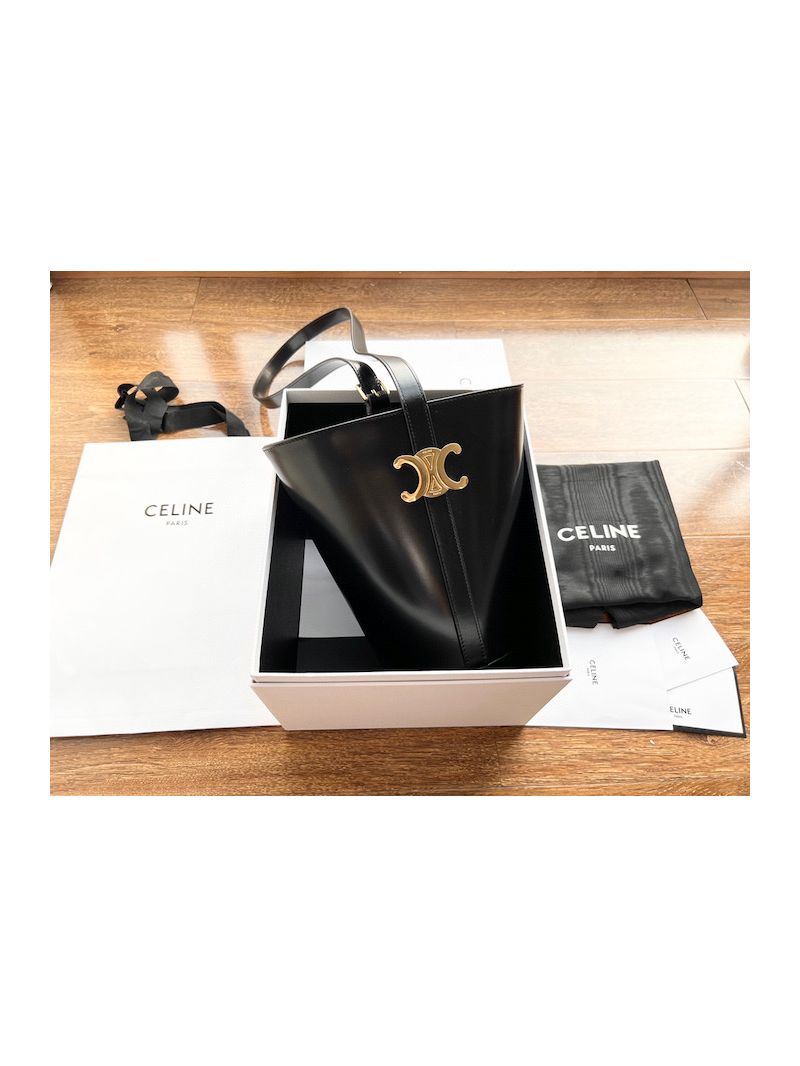 Celine Bucket Triomphe In Shiny Calfskin 199913 Black