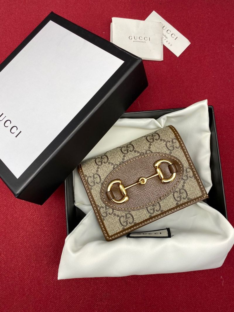 Gucci GG Supreme 1955 Horsebit Card Case Wallet 621887 Brown