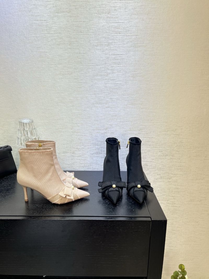 Dior Adiorable Heeled Ankle Boot Rose Beige Fringed Grosgrain KDT084