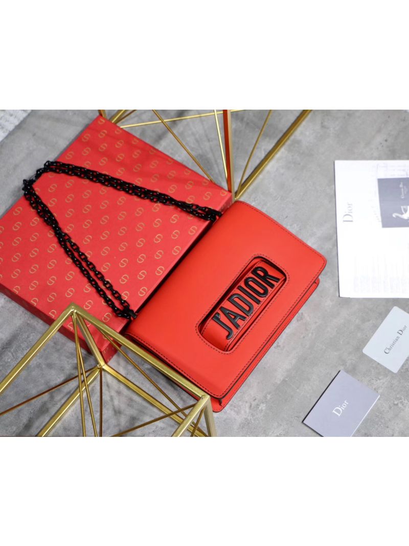 Dior J'adior Flap Bag In Red Calfskin with Black Metal