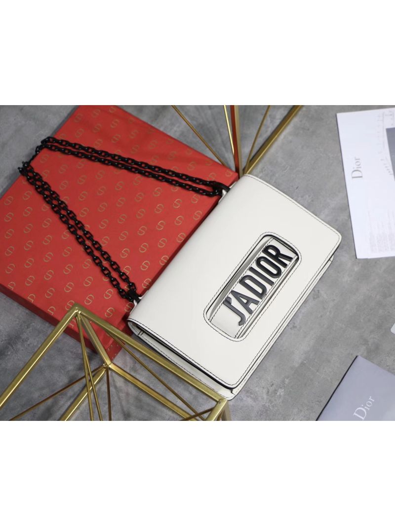 Dior J'adior Flap Bag In White Calfskin with Black Metal