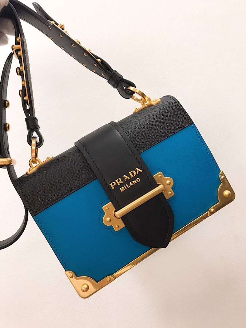 Prada Cahier Leather Bag 1BD045 Blue