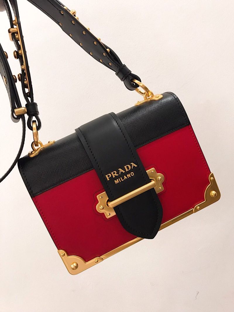 Prada Cahier Leather Bag 1BD045 Red