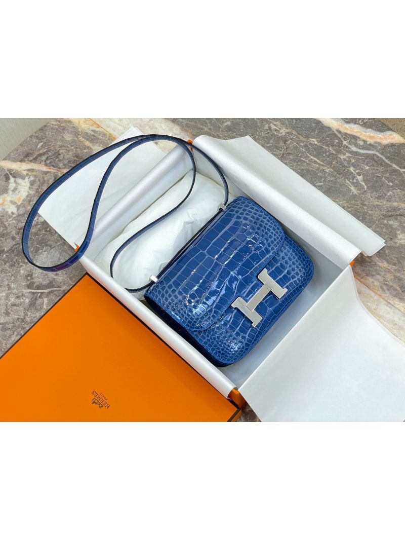 Hermes Constance Shiny Alligator Leather Bag 7Q Mykonos Blue