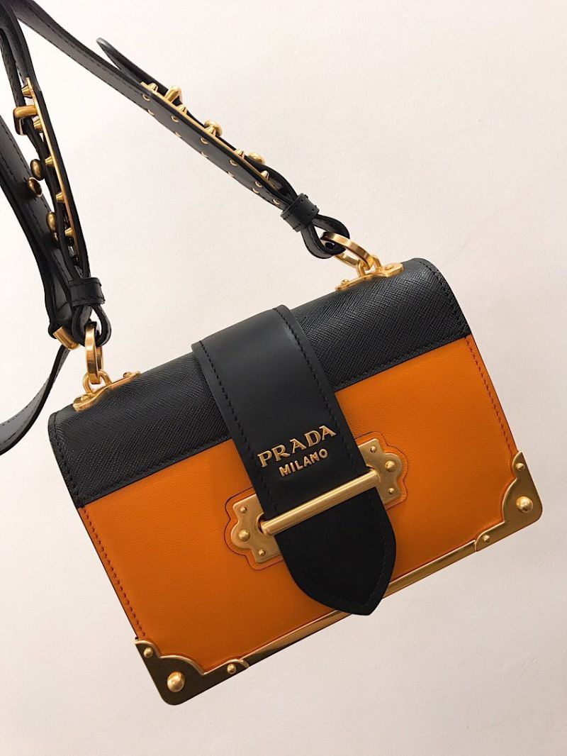 Prada Cahier Leather Bag 1BD045 Orange