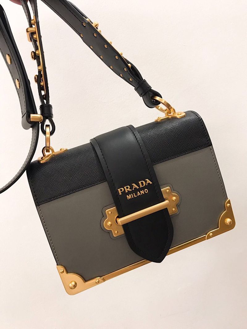 Prada Cahier Leather Bag 1BD045 Grey