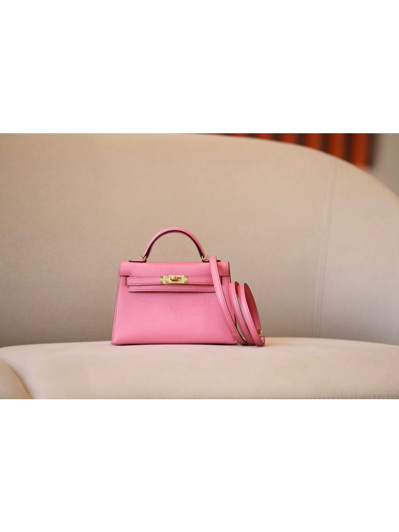 Hermès Chevre Mysore Leather Mini Kelly Sellier II 20 Bag 1Q Rose Confetti
