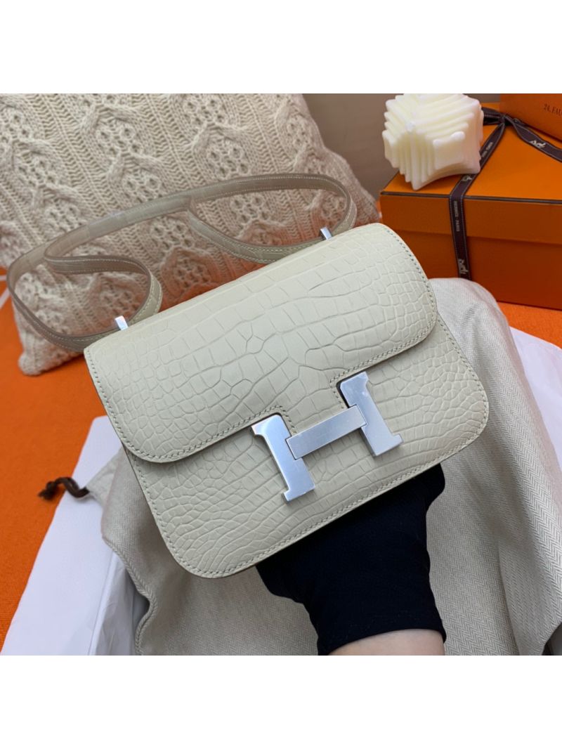 Hermes Constance Matte Alligator Leather Bag 8L Beton
