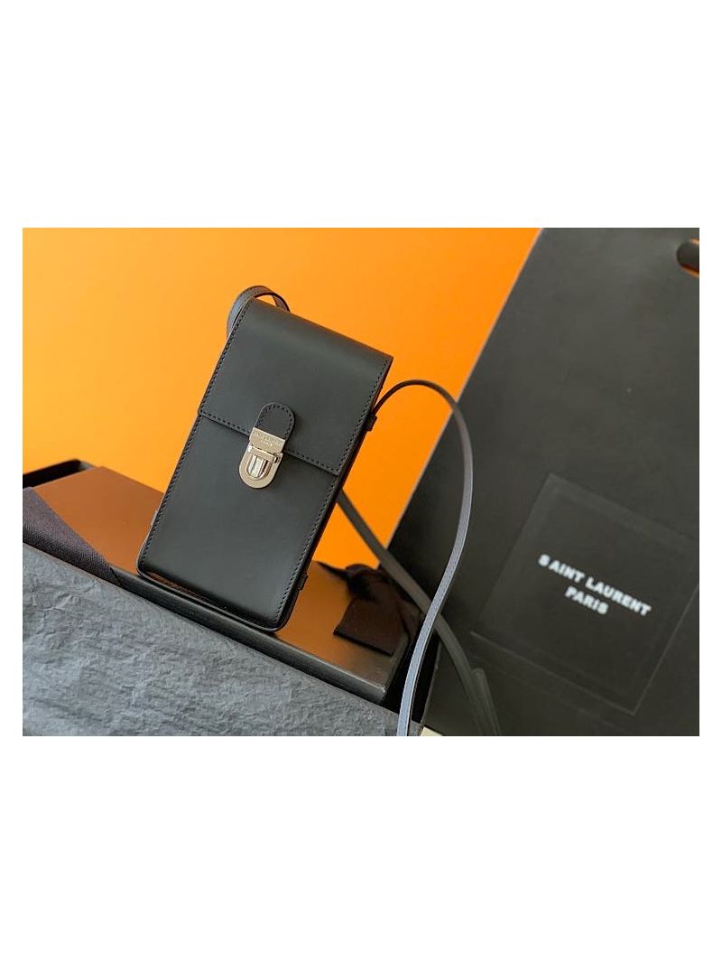 YSL Saint Laurent Tuc Phone Pouch With Strap In Supple Calfskin 6677182 Black