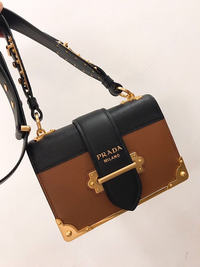 Prada Cahier Leather Bag 1BD045 Brown