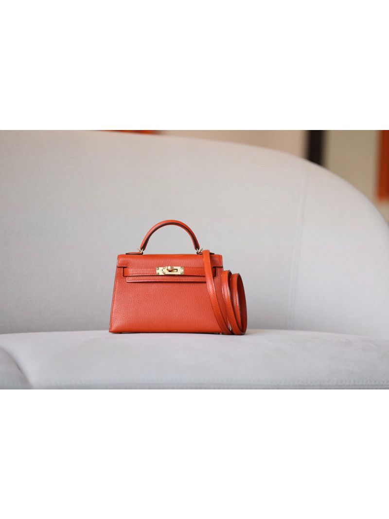 Hermès Chevre Mysore Leather Mini Kelly Sellier II 20 Bag Orange