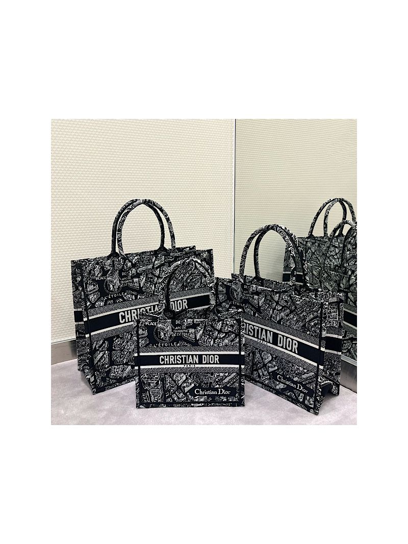 Dior Book Tote bag in Black and White Plan de Paris Embroidery