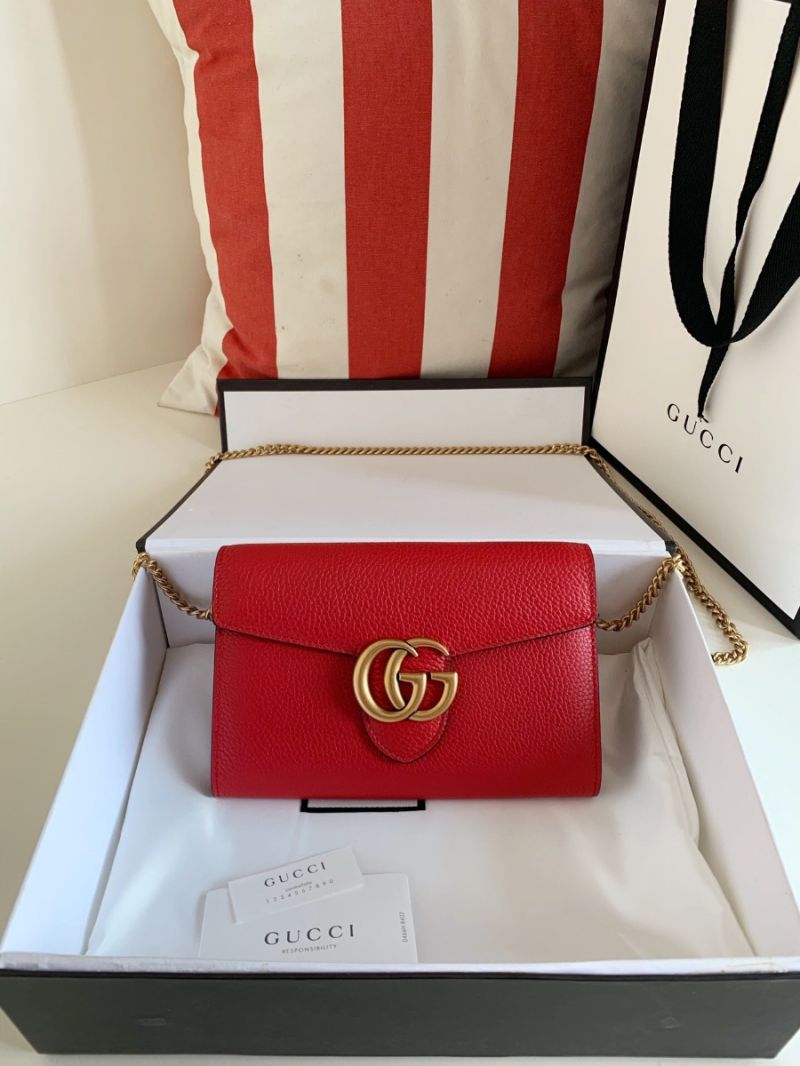 Gucci GG Marmont red leather mini chain bag 401232