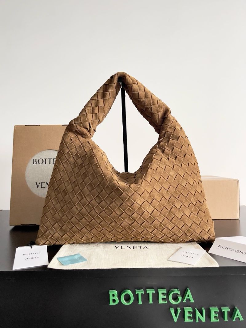 Bottega Veneta BV Small Hop Smooth Suede Intrecciato Leather 763966 Caramel