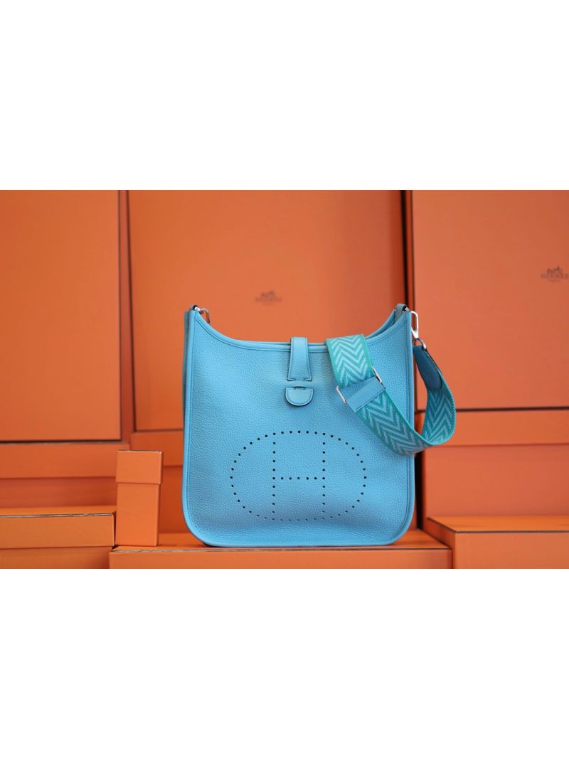 Hermes Evelyne Bag in Clemence leather Blue De Nord