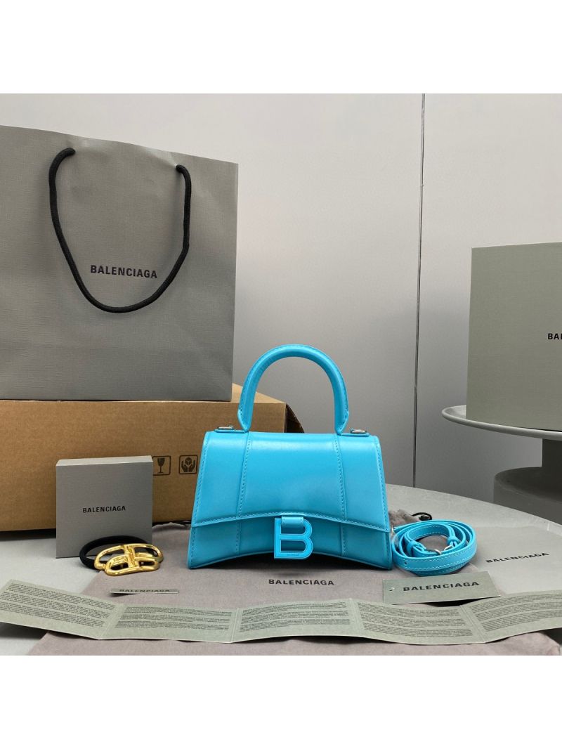 Balenciaga Hourglass Top Handle Bag In Azur Shiny Box Calfskin 5935461