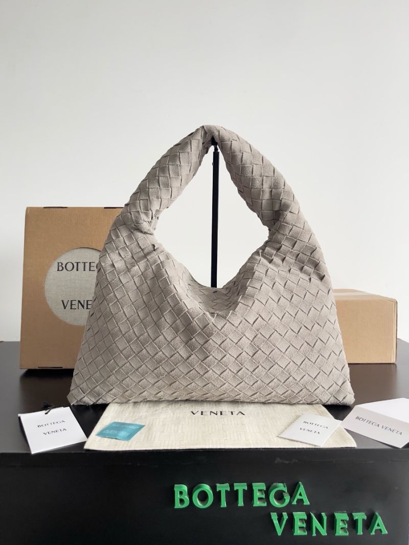 Bottega Veneta BV Small Hop Smooth Suede Intrecciato Leather 763966 Sterling Grey