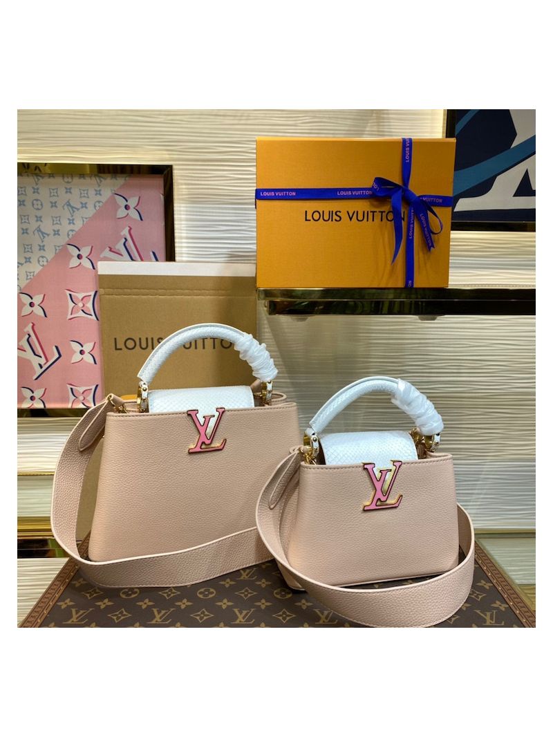 Louis Vuitton LV Capucines with Roccia Python and Mother of Pearl Mini BB N99676 Nude