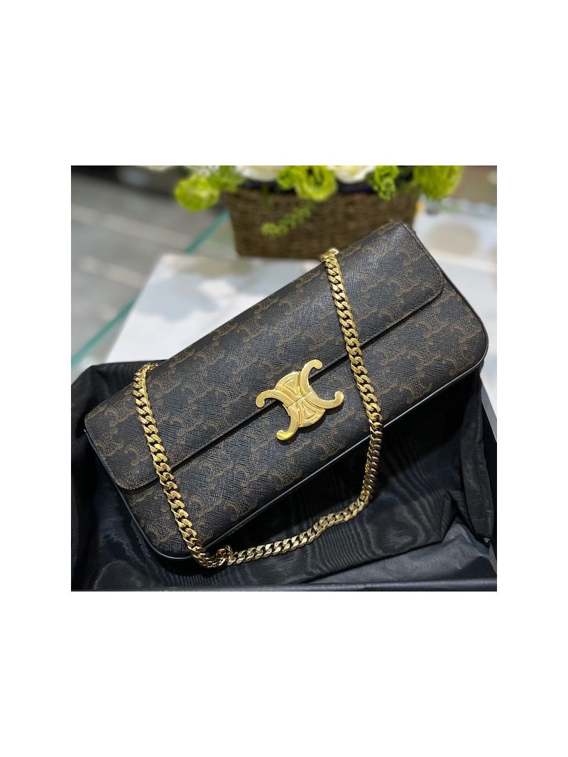 Celine Chain Bag Triomphe In Triomphe Canvas 197413 Tan