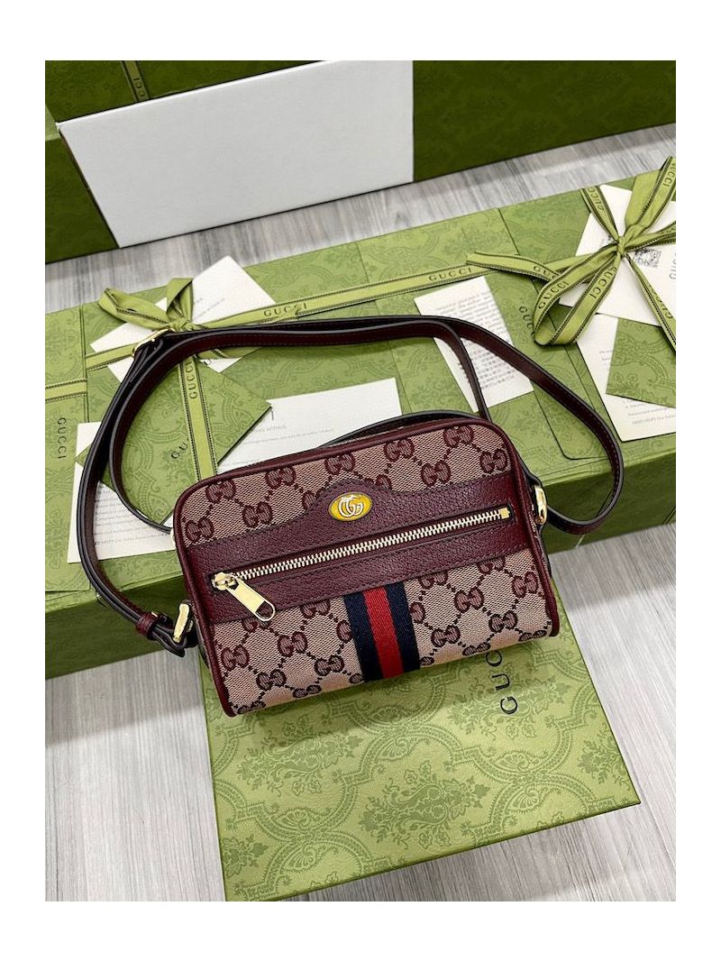 Gucci Ophidia Mini Bag With Web Beige and burgundy GG canvas 517350