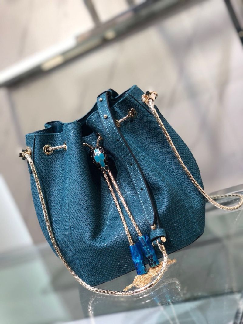 Bvlgari Serpenti Forever Bucket Bag in Deep Jade Metallic Karung Snake Skin 
