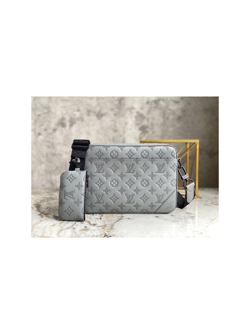 Louis Vuitton LV Duo Messenger in Monogram Shadow leather M46104 Anthracite gray