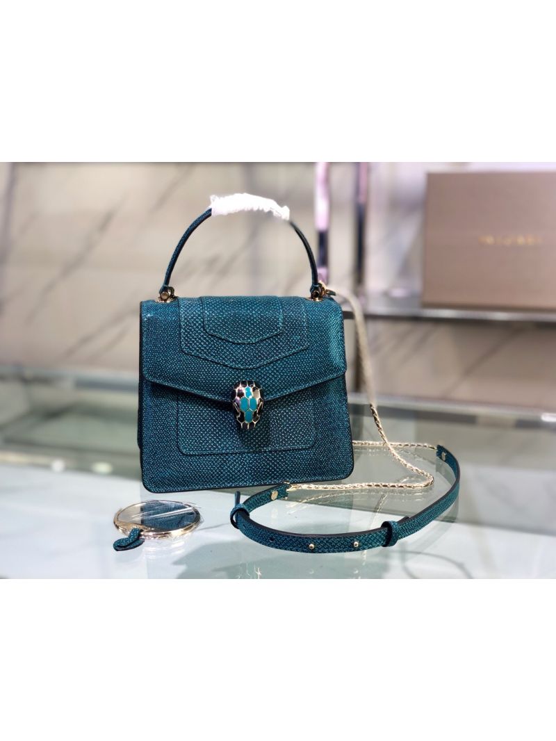 Bvlgari Serpenti Forever Tote Bag in Deep Jade Metallic Karung Snake Skin