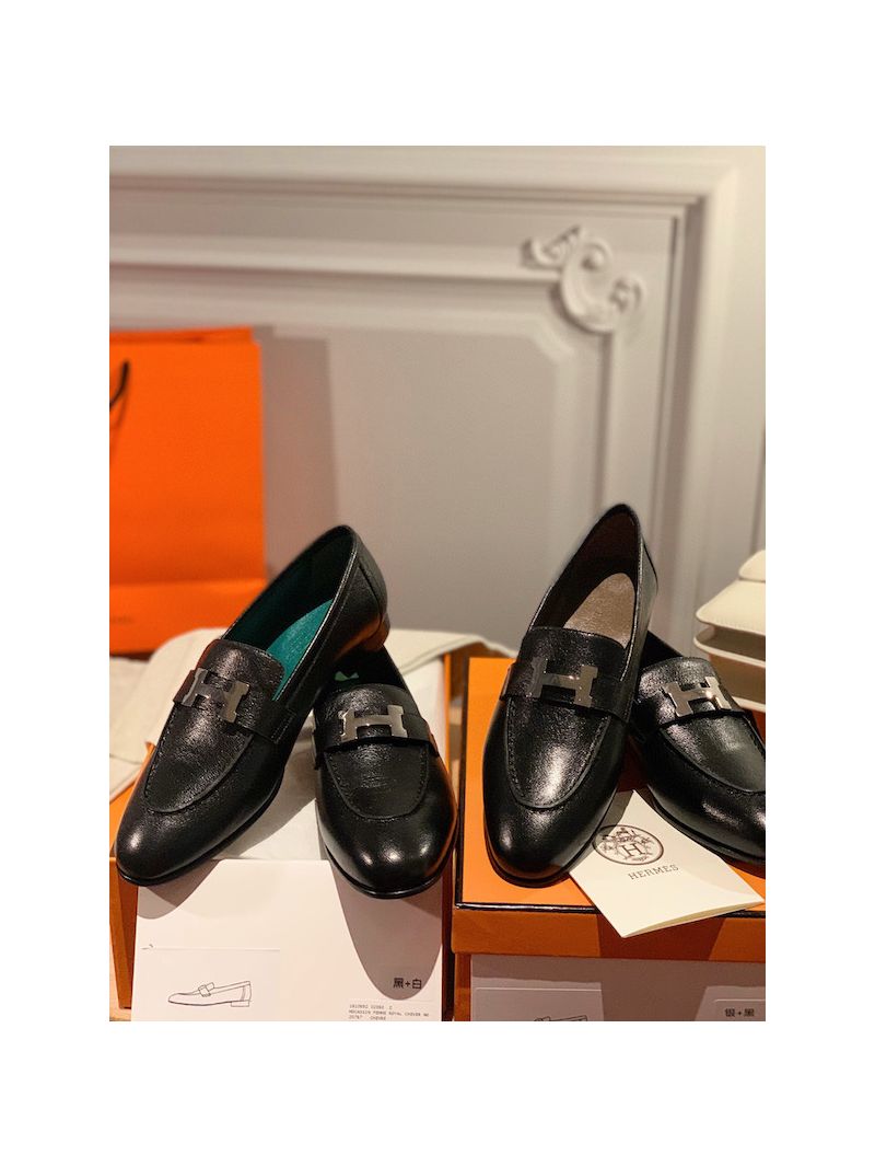 Hermes Paris Loafer H182182 Black Goatskin w Green Goatskin Insole And Lining 