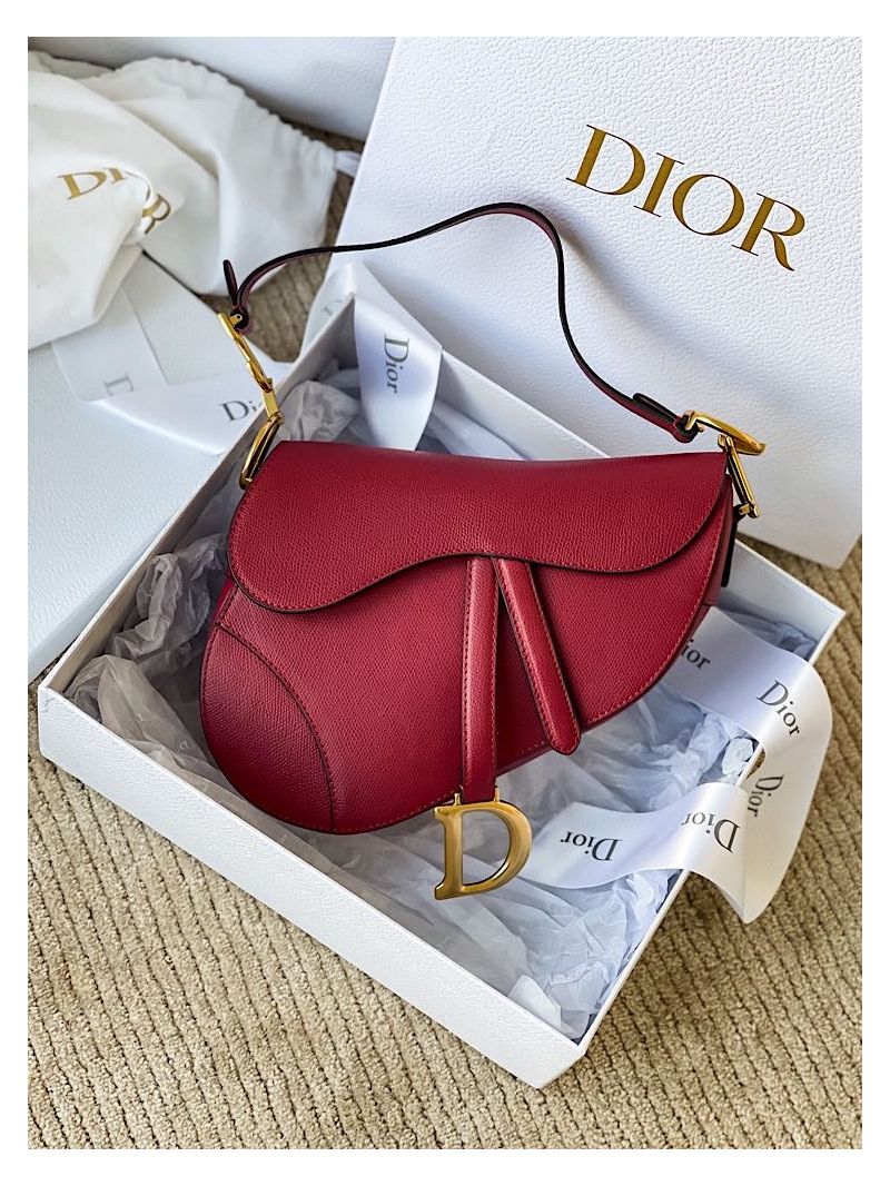 Dior Saddle Bag in Grained Calfskin Red