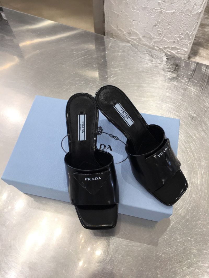 Prada Brushed Leather Mid-heeled Slides 1XX590 Black