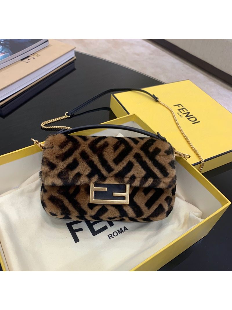 Fendi Mini Baguette Brown Sheepskin Bag 8BS017