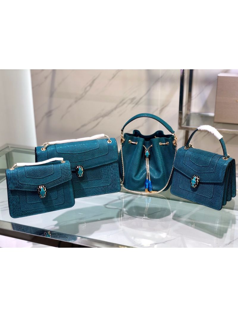 Bvlgari Serpenti Forever Medium Bag in Deep Jade Metallic Karung Snake Skin