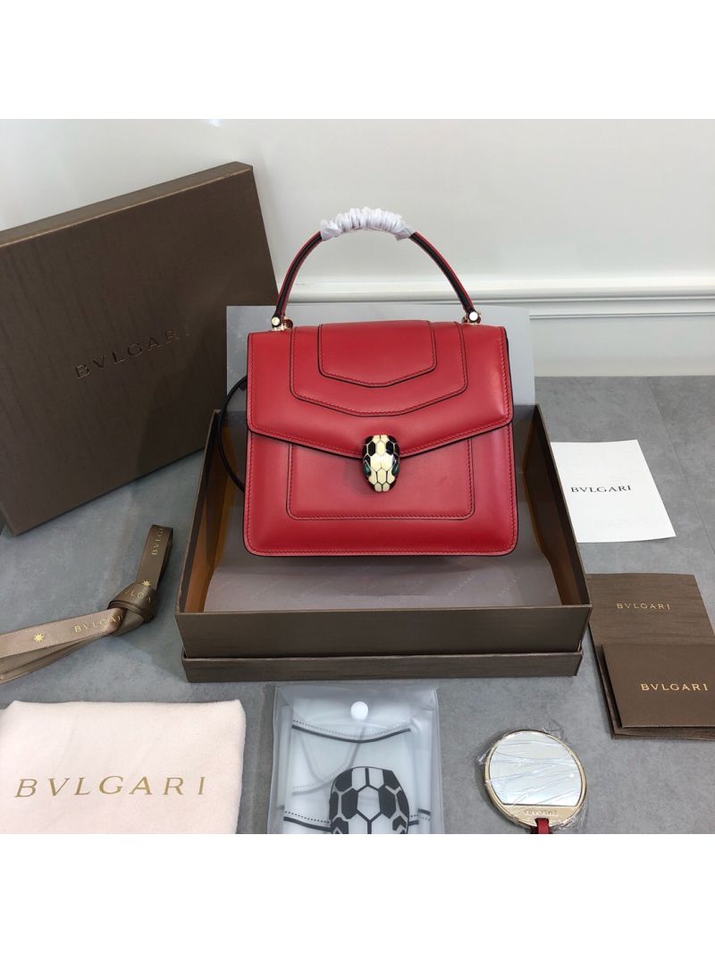 Bvlgari Serpenti Forever Flap Cover Bag with Handle 284537 Red