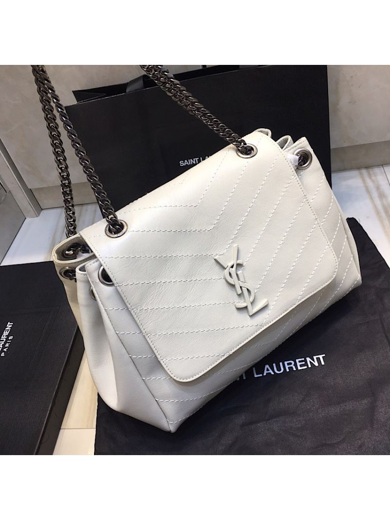 Saint Laurent YSL Medium Nolita Bag In Vintage Leather White