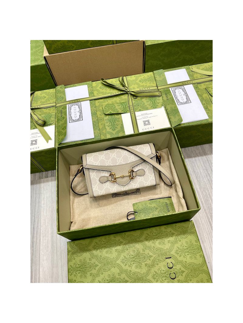 Gucci Horsebit 1955 mini bag 699296 Beige White GG Supreme Oatmeal