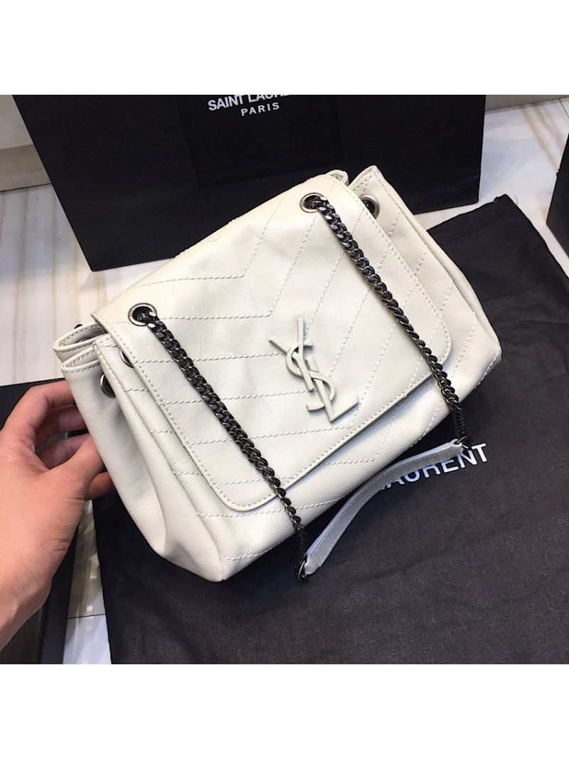 Saint Laurent YSL Small Nolita Bag In Vintage Leather White