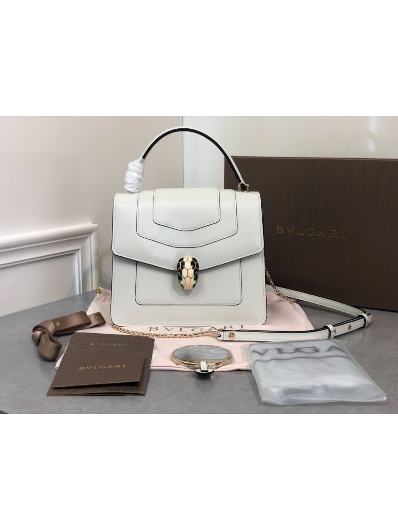 Bvlgari Serpenti Forever Flap Cover Bag with Handle 284537 White