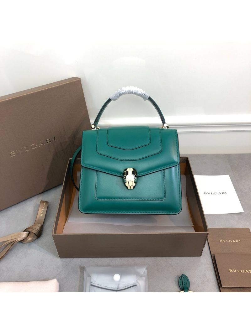 Bvlgari Serpenti Forever Flap Cover Bag with Handle 284537 Green
