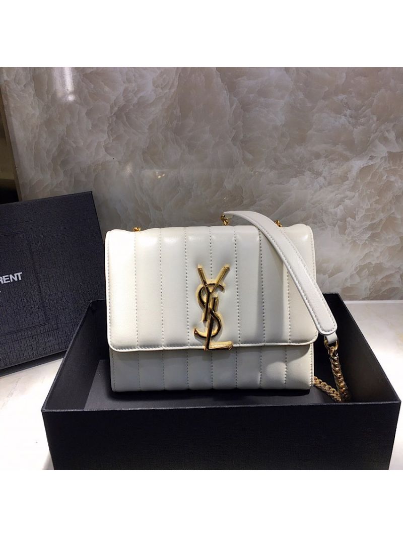 Saint Laurent YSL Vicky Chain Wallet In Quilted Lambskin 554125 White