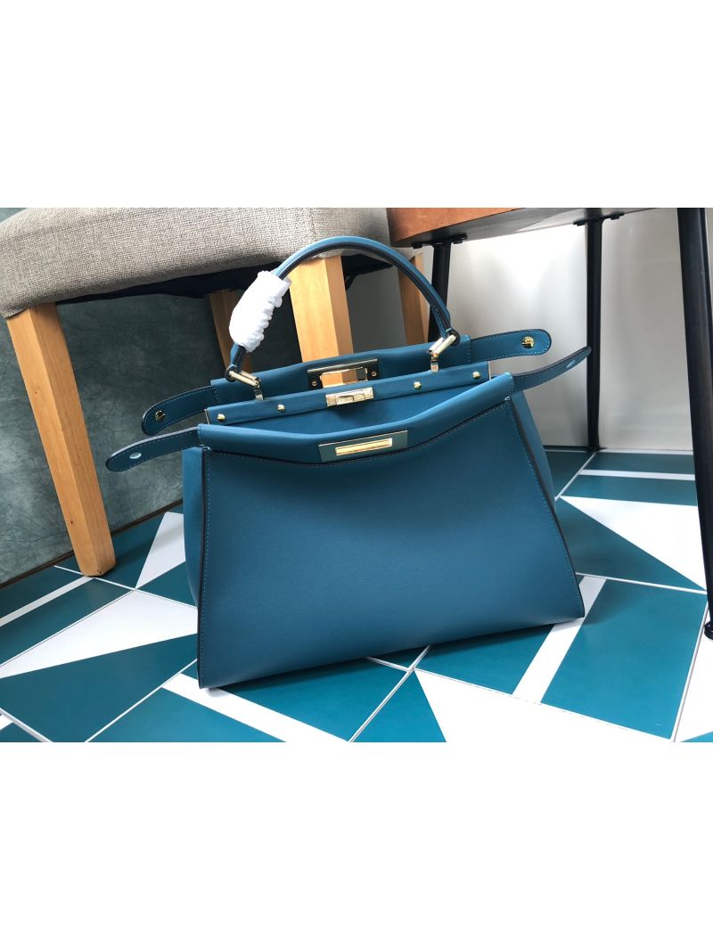 Fendi Peekaboo Regular in Blue leather tote bag