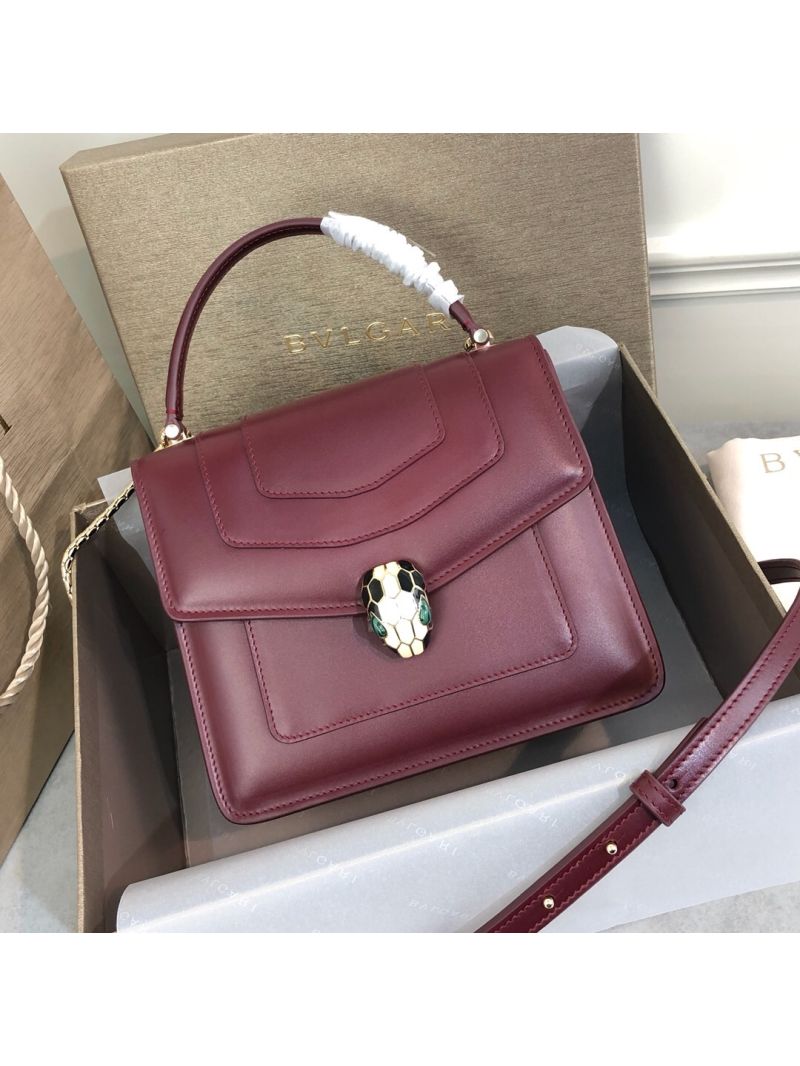 Bvlgari Serpenti Forever Flap Cover Bag with Handle 284537 Claret Red