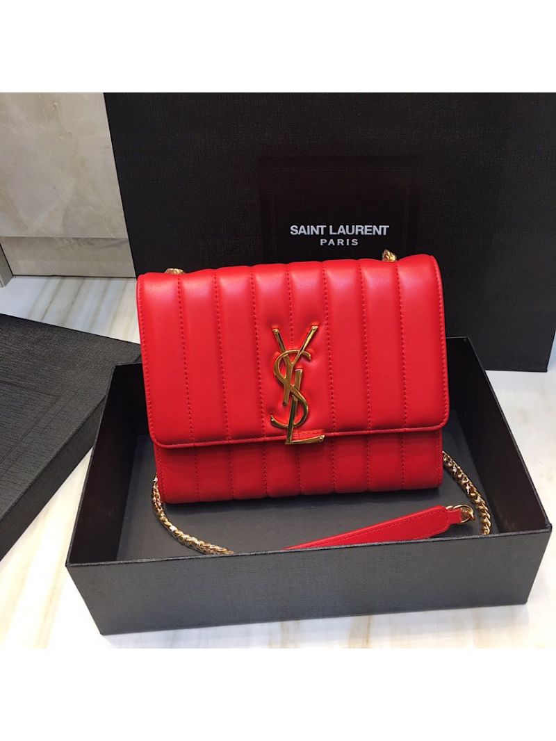 Saint Laurent YSL Vicky Chain Wallet In Quilted Lambskin 554125 Red