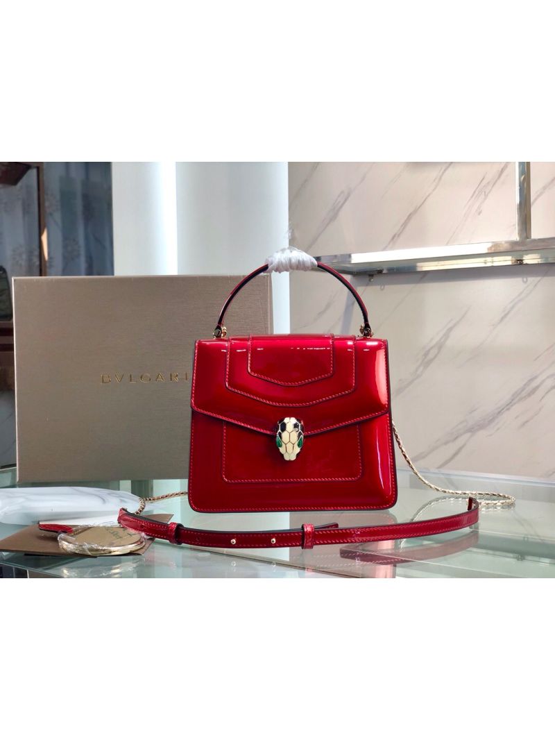 Bvlgari Serpenti Forever Flap Cover Bag in Metallic with Handle 284537 Red